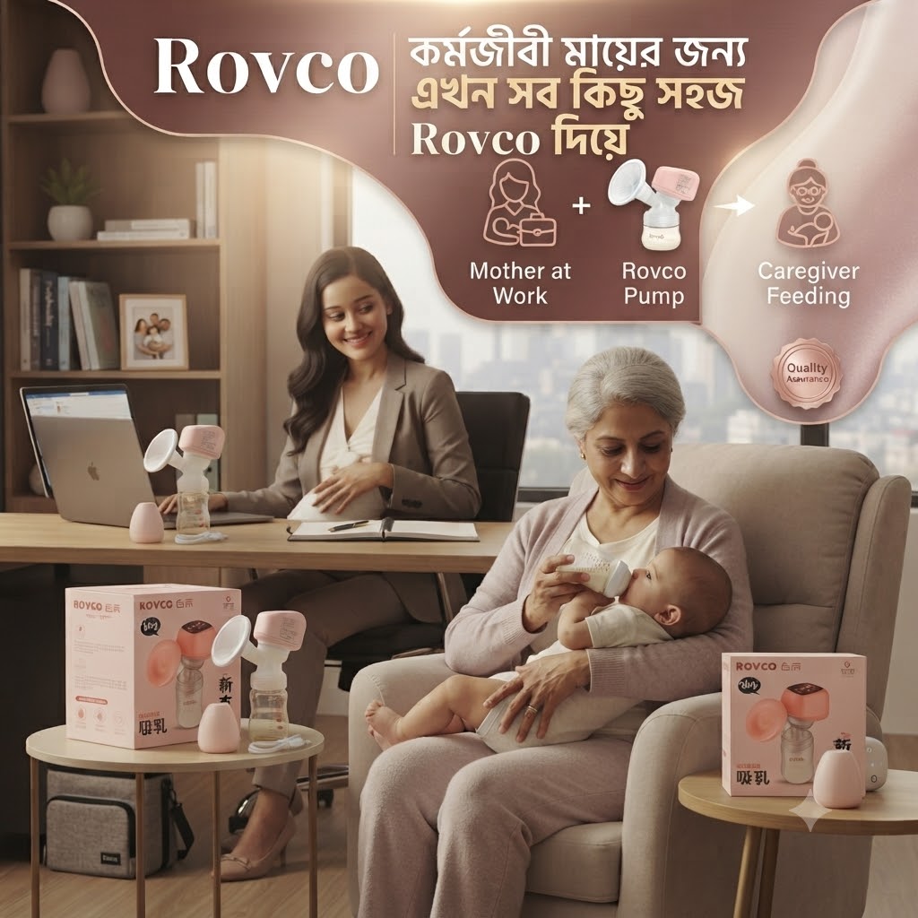 Rovco Smart Electric Breast Pump | পোর্টেবল ও রিচার্জেবল ব্রেস্ট মিল্ক পাম্প – চাকরিজীবী মায়েদের জন্য নিরাপদ ও সহজ সমাধান