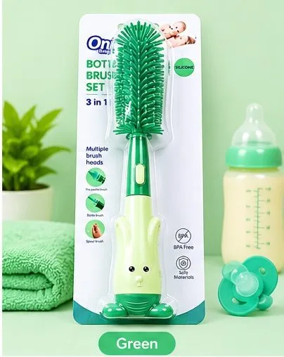 Only Baby 3-in-1 Silicone Baby Bottle Brush Set – Bottle, Nipple & Pacifier Cleaner 3